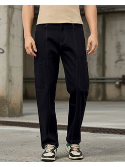 Bewakoof - Men Black Straight Fit Cargo Mid-Rise Jeans