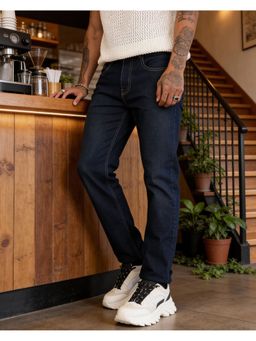 Bewakoof - Men Dark Blue Slim Straight Fit Stretchable Mid-Rise Jeans