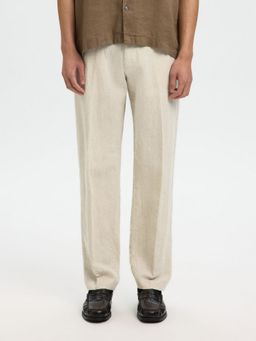 SELECTED HOMME - Beige Straight Fit Linen Blend Trouser