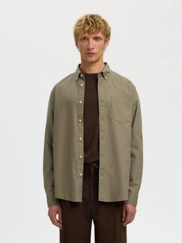 SELECTED HOMME - Olive Button-Down Collar Cotton Shirt