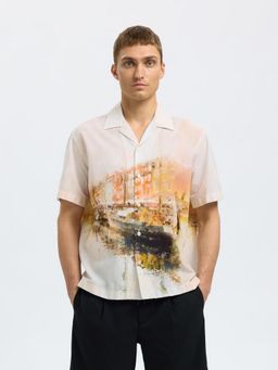 SELECTED HOMME - Orange Cuban Collar Printed Shirt