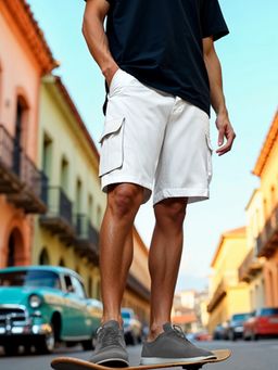 KINGDOM OF WHITE - White Regular Fit High-Rise Cotton Cargo Shorts