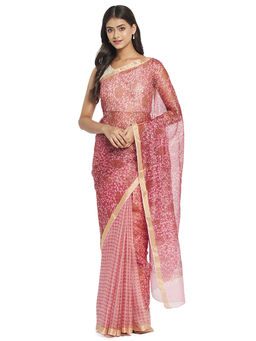 Fabindia - Red Hand Block Print Silk Saree