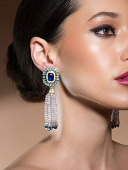 Joules By Radhika - Elegant Swarovski Stone And Onyx Earrings With White Agate Beads