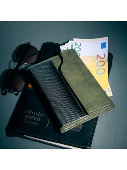 EUME - Crest Trifold Passport Holder with Card Slots - Charcoal Green