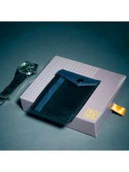 EUME - Nova Slim Card Holder with Flap Pocket Design - Charcoal Blue
