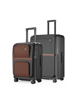 EUME - Aerotop Top Open Polycarbonate Hard Trolley Bags - Charcoal Black (S/L) (Pack of 2)