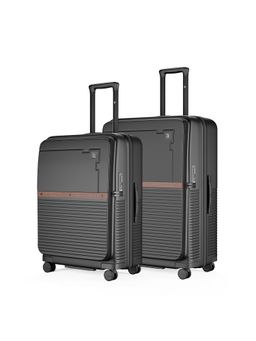 EUME - Aerotop Top Open Polycarbonate Hard Trolley Bags - Charcoal Black (M/L) (Pack of 2)