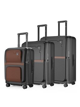 EUME - Aerotop Top Open Polycarbonate Hard Trolley Bags - Charcoal Black (S/M/L) (Pack of 3)