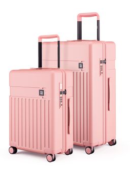 EUME - Classic Hard Polycarbonate TSA Lock Trolley Bags - Pink Blaze (S/L) (Pack of 2)