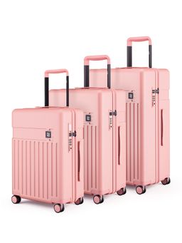 EUME - Classic Hard Polycarbonate TSA Lock Trolley Bags - Pink Blaze (S/M/L) (Pack of 3)