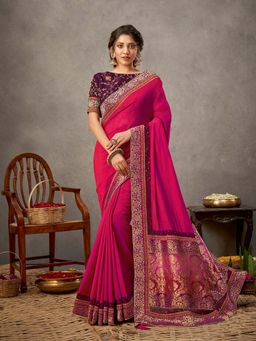 Odette - Heavenly Pinkish Pink Saree with Unstitched Blouse