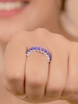 Margento Jewels - 925 Sterling Silver Oval Shape Purple Iolite Ring