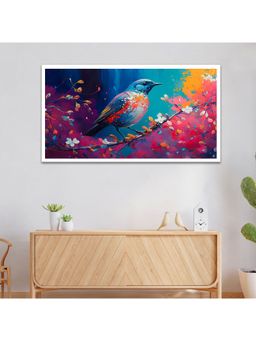 Dekorstation - Colorful Blue Bird On The Branch Multicolor Floating Frame Wall Painting