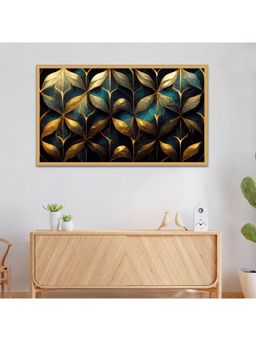 Dekorstation - Golden Textured Nature Inspired Tropical Leaves Frame Wall Painting