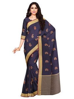 Mimosa - Navy Blue Printed Embellished Saree With Unstitched Blouse