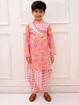 TWISHA - Cotton Full Sleeves All Over Printed Kurta With Dhoti - Pink
