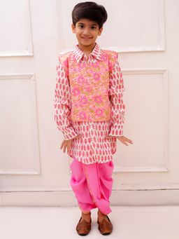 TWISHA - Cotton Full Sleeves All Over Printed Kurta With Dhoti - Pink