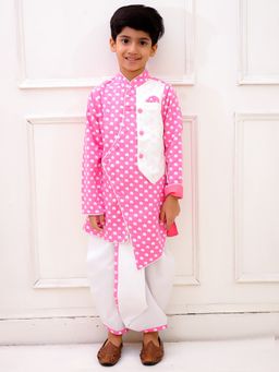 TWISHA - Cotton Full Sleeves All Over Printed Kurta With Dhoti - Baby Pink And White