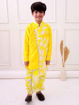 TWISHA - Cotton Full Sleeves Embellished Kurta With Dhoti - Yellow And White