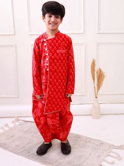 TWISHA - Cotton Full Sleeves All Over Printed Kurta With Dhoti - Red