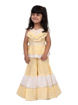 TWISHA - Cotton Sleeveless Elephant Printed Top With Sharara - Yellow And White