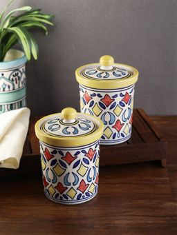 VarEesha - Rangriti Yellow and Red Handmade Ceramic 6 Inch 750 ml Jars