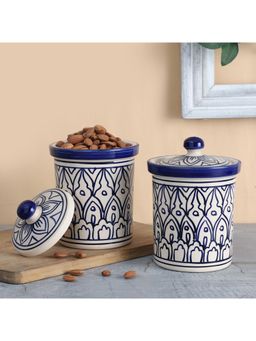 VarEesha - Hand Painted Mehraab Blue Ceramic Jars
