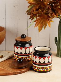 VarEesha - Handmade MultiColor Ceramic Jars with Wooden Lids Set