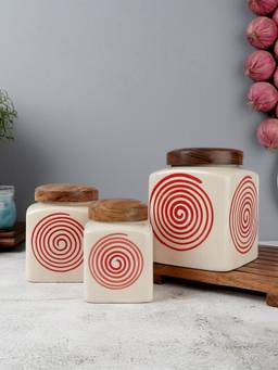 VarEesha - Parikrama Red Spiral Square Handmade Ceramic Jars