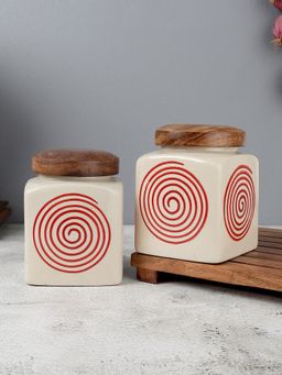 VarEesha - Parikrama Red Spiral Square Handmade Ceramic Jars