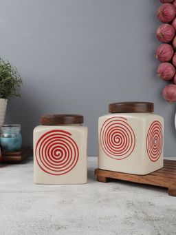 VarEesha - Parikrama Red Spiral Square Jars- Medium