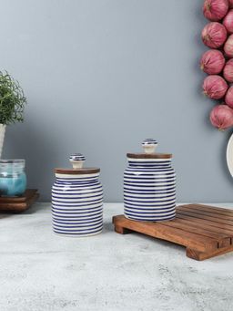VarEesha - Parikrama Blue Spiral Leak Proof Handmade Ceramic Jars