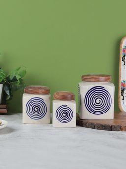 VarEesha - Parikrama Blue Spiral Handmade Square Ceramic Jars