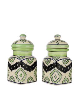 VarEesha - Aztec Green Black Air Tight Ceramic Jars
