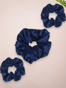 OOMPH - Navy Blue Satin Silk Scrunchies - Pack of 3