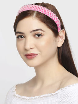 OOMPH - Women Pink Crystal Studded Fashion Party Thick Hair Band