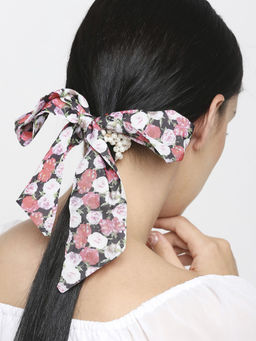 OOMPH - Women Pink Satin and Pearls Scarf Scrunchy