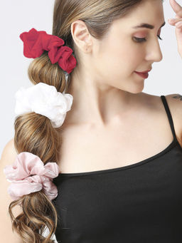 OOMPH - Women Multi-Color Tissue Satin Scrunchies - Pack of 3