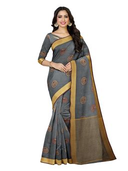 Mimosa - Grey Printed Embellished Saree With Unstitched Blouse