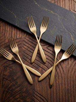 BlackCarrot - Golden 304 Grade Stainless Steel Table Forks (Pack of 6)