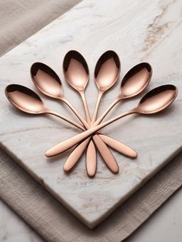 BlackCarrot - 304 Grade Stainless Steel Rose Gold Dessert Spoons (Pack of 6)