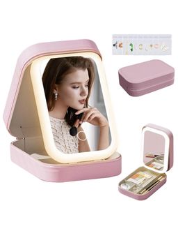 Awestuffs - Pink Adjustable Lights LED Mirrored Makeup Organizer