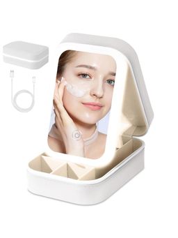 Awestuffs - White Adjustable Lights LED Mirrored Makeup Organizer