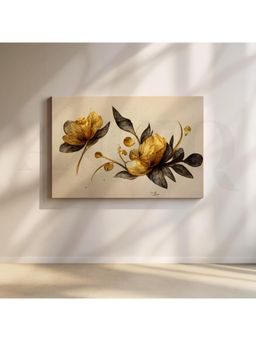 Anciq - Elegant Golden Floral Artwork Wall Painting - (24x36 Inch)