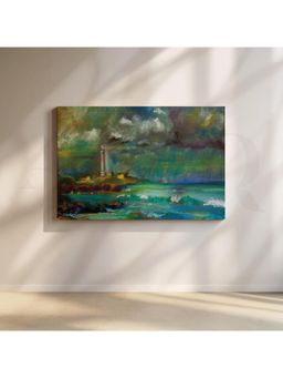 Anciq - Guiding Light by the Shore Canvas Wall Painting - (24x36 Inch)
