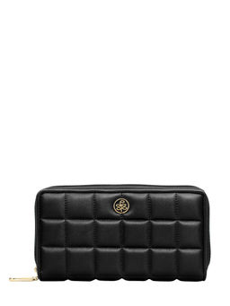 Eske - Black Quilted Nappa Leonie Zip Around Quilted Wallet For Women