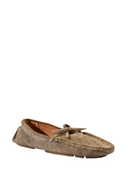 Eske - Self Design Khaki Suede Mocassins For Women