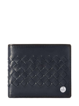 Eske - Kurt Leather Two Fold Wallet for Men, 7 Card Holders, Navy Blue Hand-Stitched