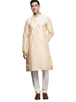 Manyavar - Men'S Beige Art Silk Festive Wear Kurta Churidar (Set of 2)